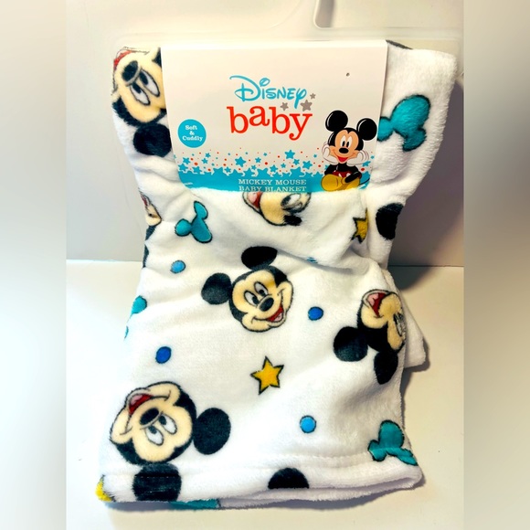 Disney Other - Disney Baby Soft & Cuddly Mickey Mouse Faces Stars White Baby Blanket 30" x 40"